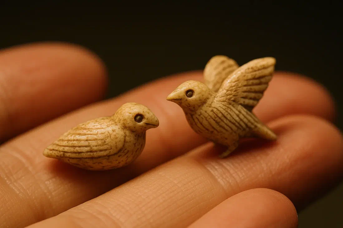Deux oiseaux d'ivoire gros comme un ongle, sculptés il y a 40 000 ans