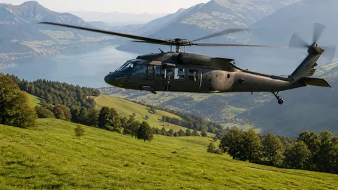 Illustration générée par IA : Lors d'un essai en hélicoptère, une méthode suisse retrouve et mesure deux sources radioactives collées l'une à l'autre